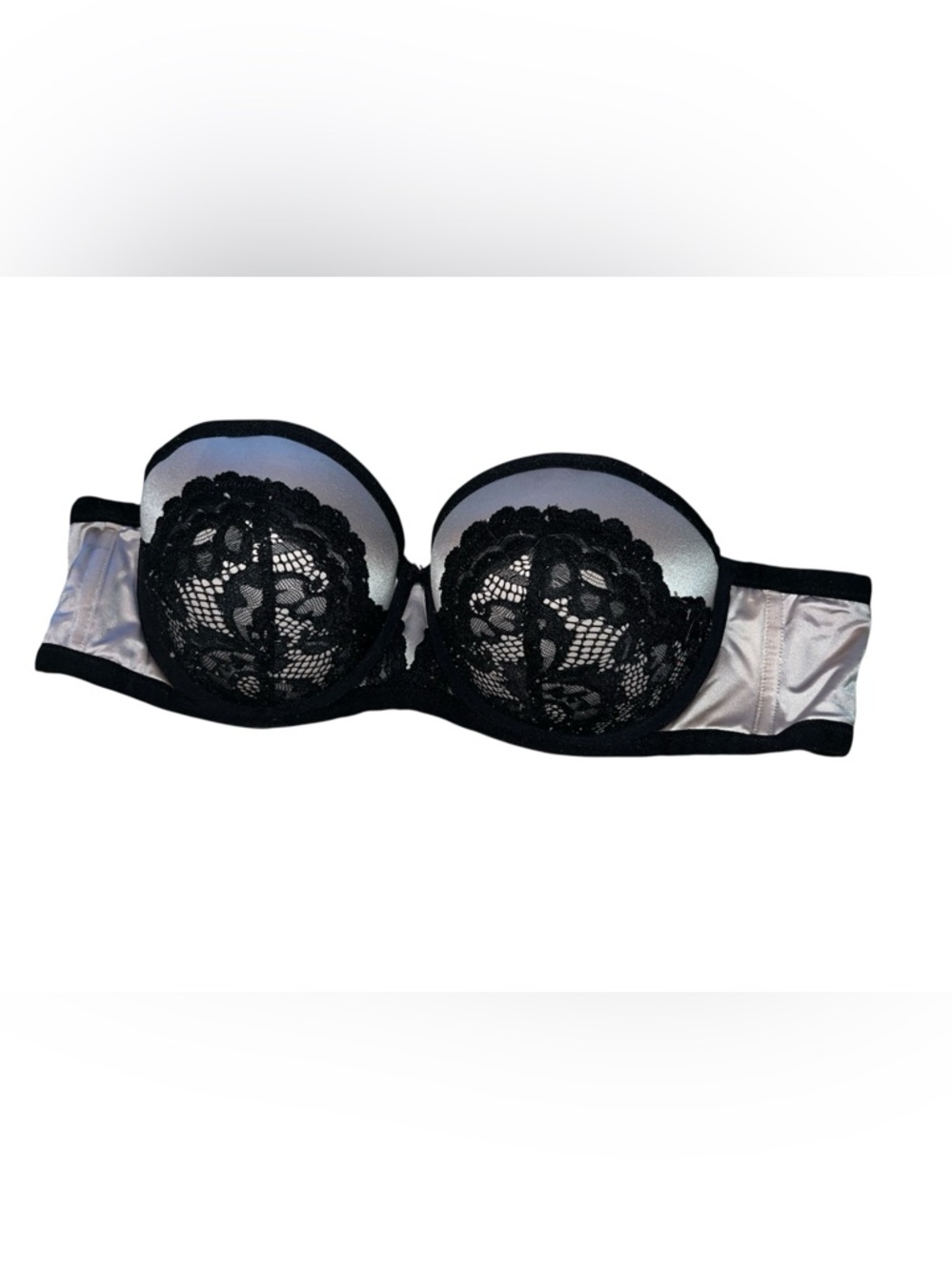 Torrid Cream With Black Lace Strapless Push-Up Bra